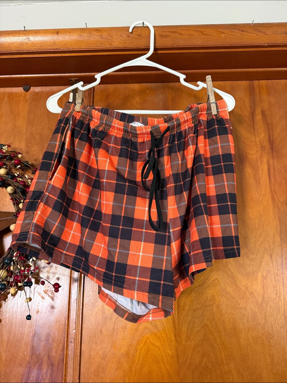 Plaid Orange & Black Women's Pajama Shorts - Brand Unknown